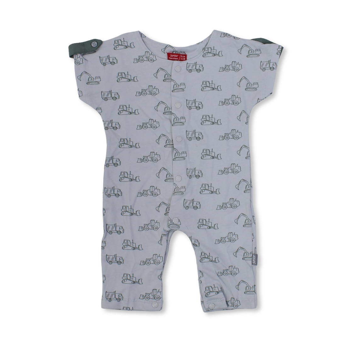 Baby Boys Cotton Romper – Grey with Tools Print