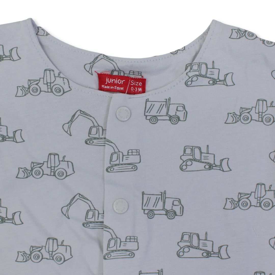 Baby Boys Cotton Romper – Grey with Tools Print