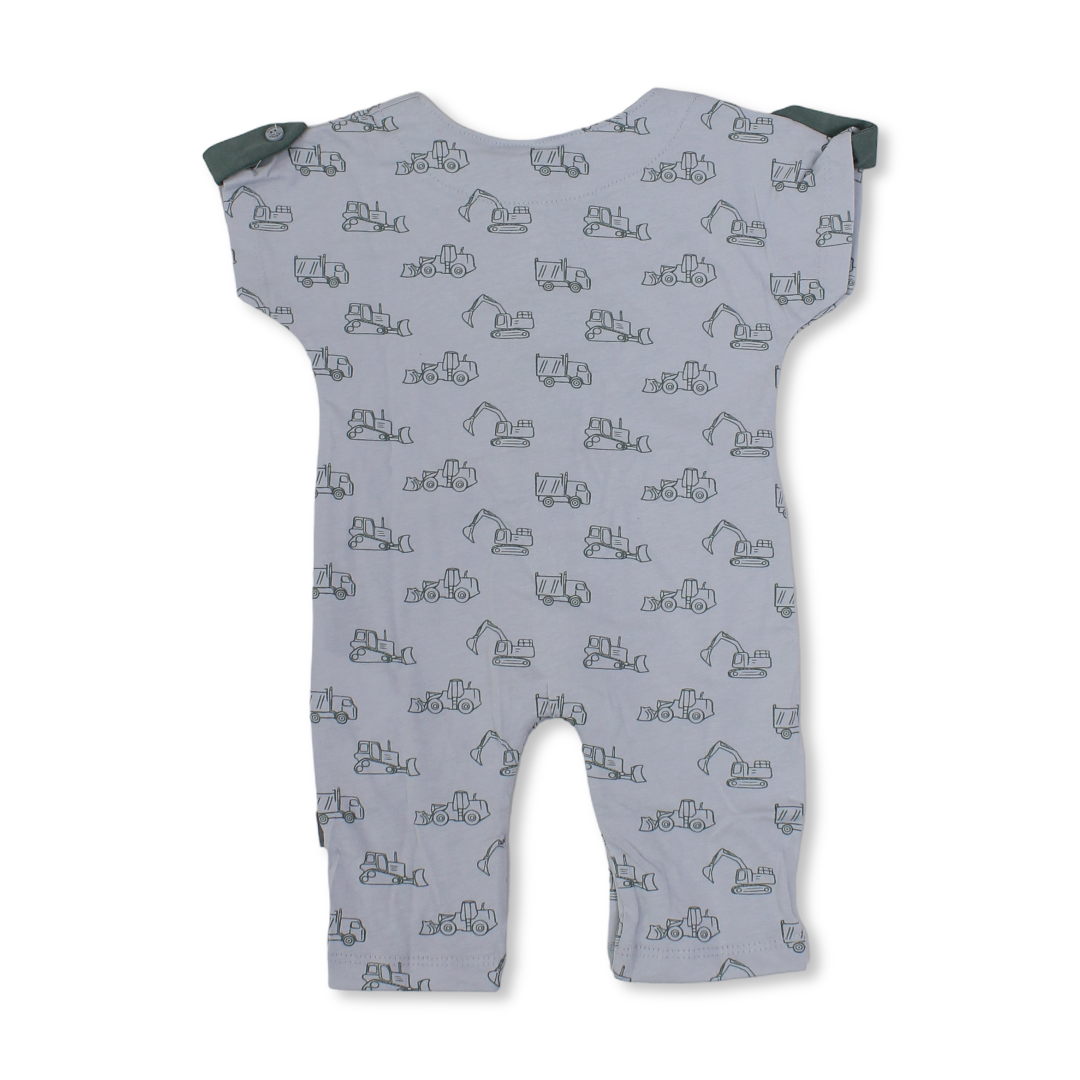 Baby Boys Cotton Romper – Grey with Tools Print