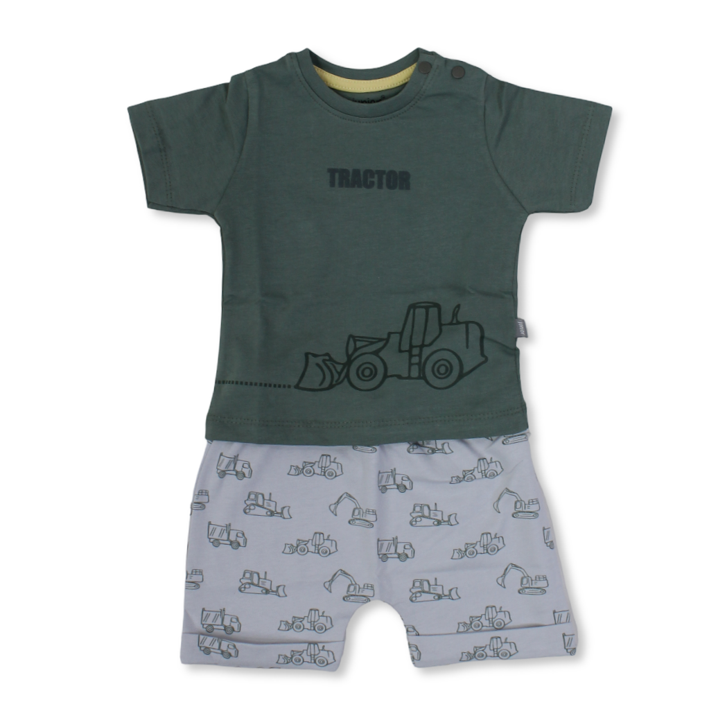 Baby Boys Cotton Pajama – Olive with Tractor Print