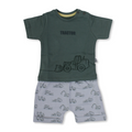 Baby Boys Cotton Pajama – Olive with Tractor Print