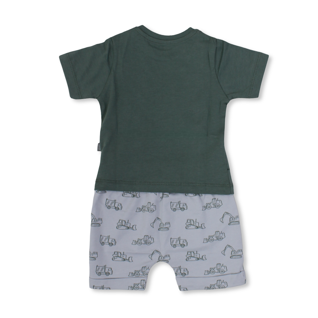 Baby Boys Cotton Pajama – Olive with Tractor Print