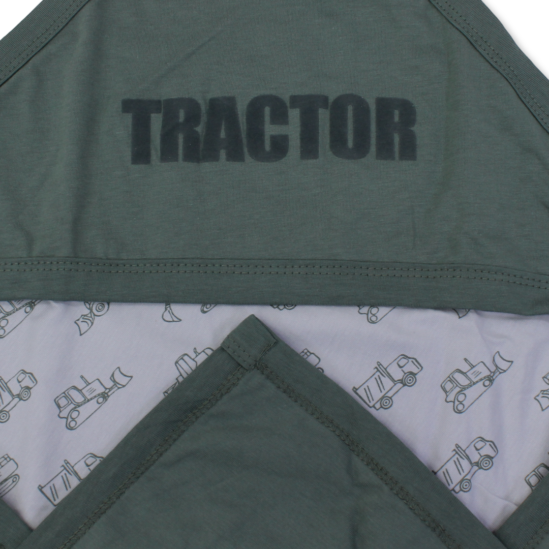 Cotton Blanket – Olive*Grey with Tractor Print