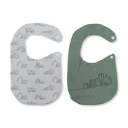Cotton Bib Olive & Grey with Tractor Print – Pack Of 2