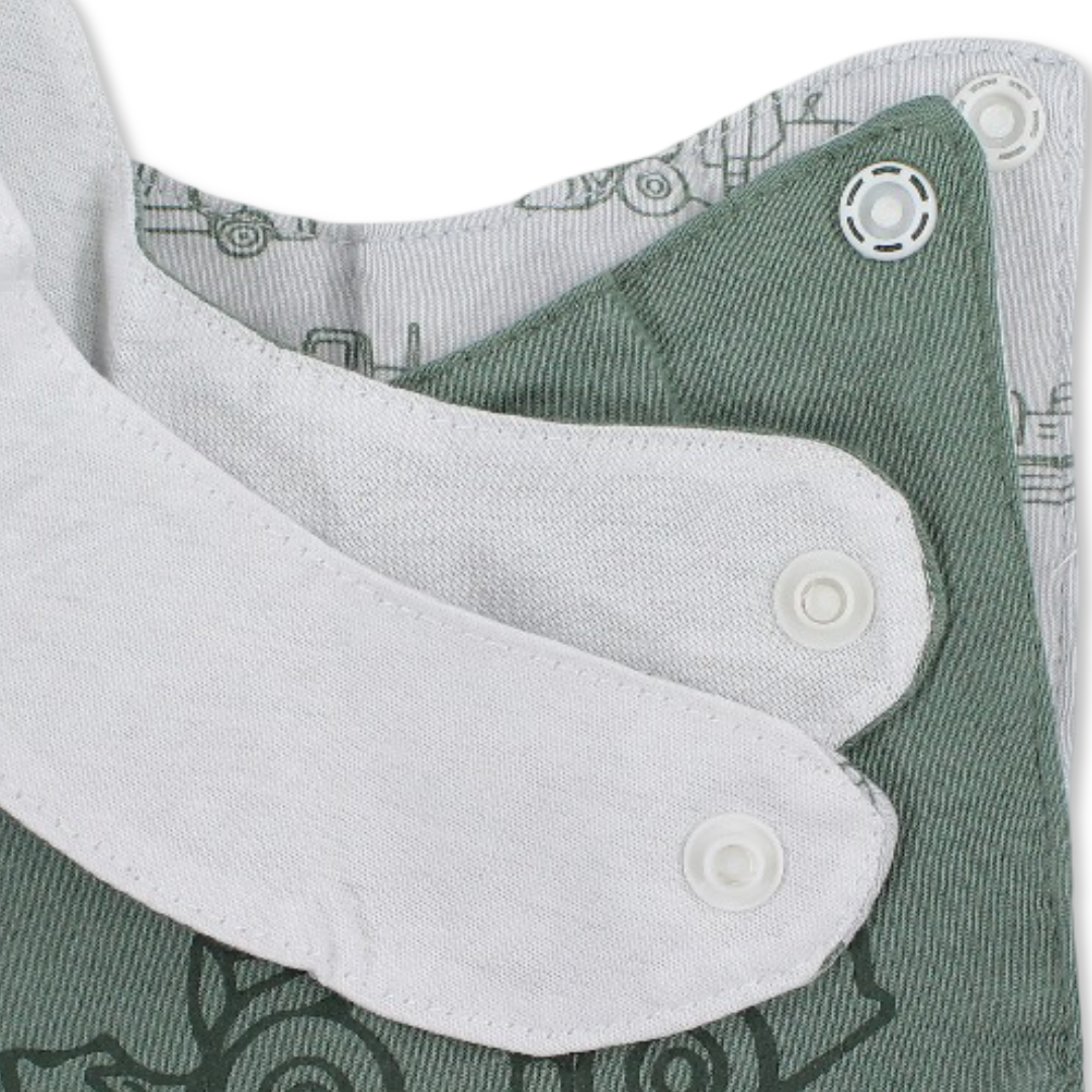 Cotton Bib Olive & Grey with Tractor Print – Pack Of 2