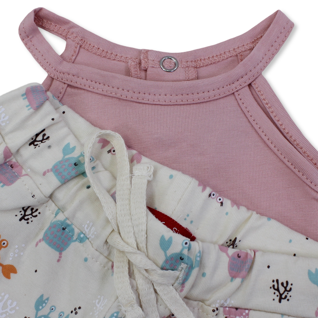 Baby Girls Cotton Pajama – Pink with "Nice to Sea You" Print