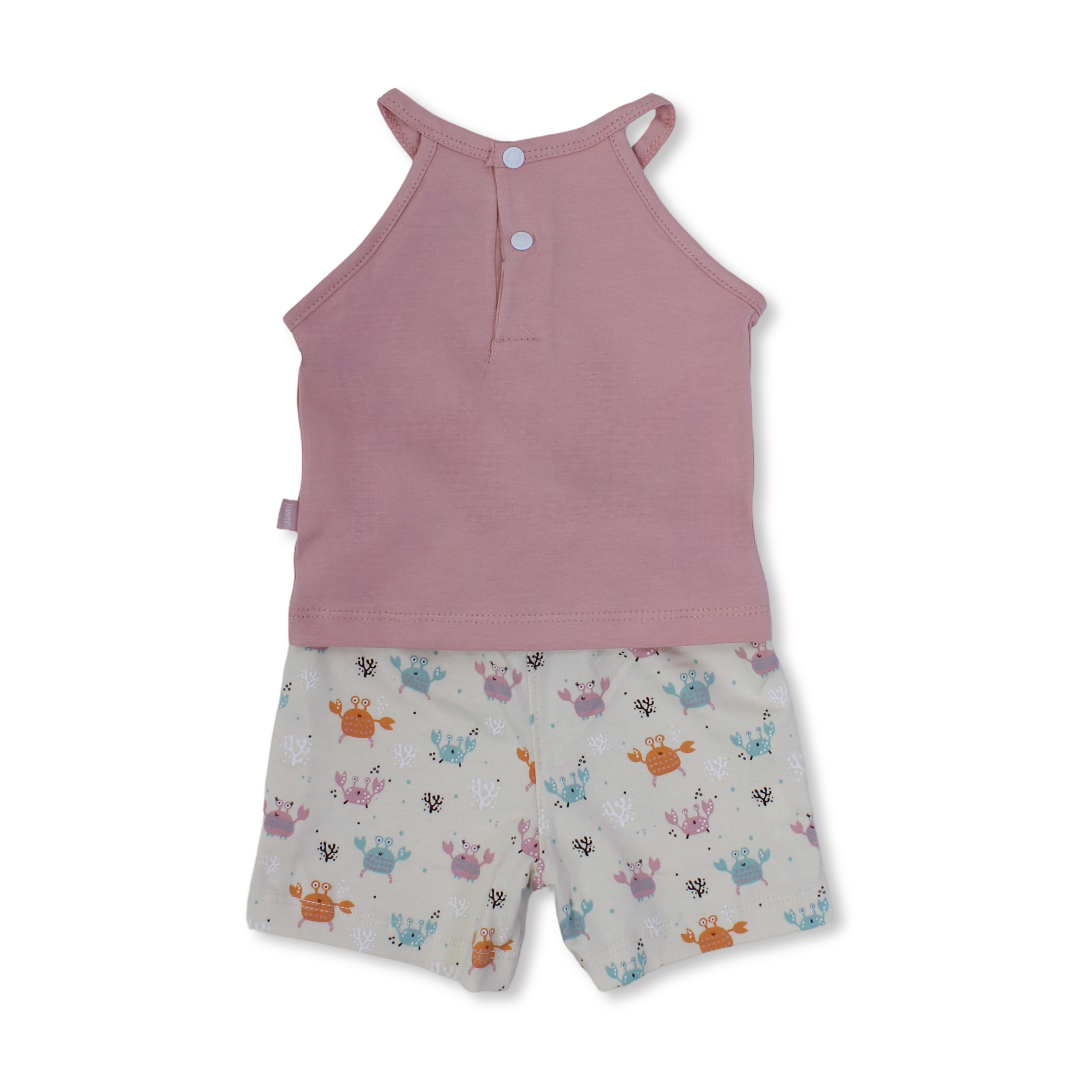 Baby Girls Cotton Pajama – Pink with "Nice to Sea You" Print