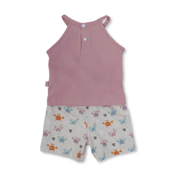 Baby Girls Cotton Pajama – Pink with "Nice to Sea You" Print
