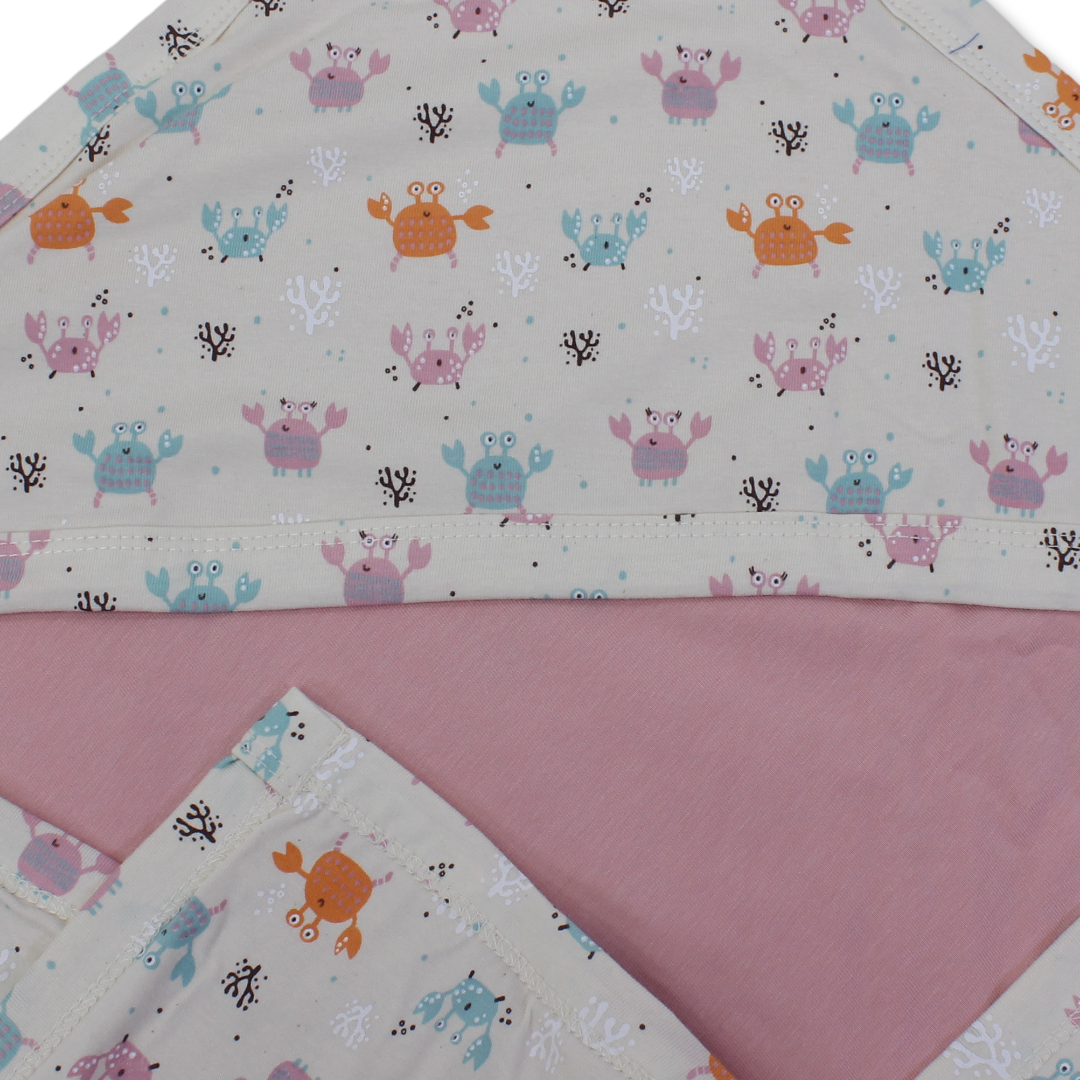 Cotton Blanket – Beige*Pink with Crab Print