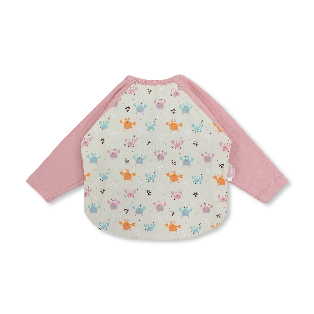 Cotton Long-Sleeved Bib – Pink & Beige with "Nice To Sea You" Print
