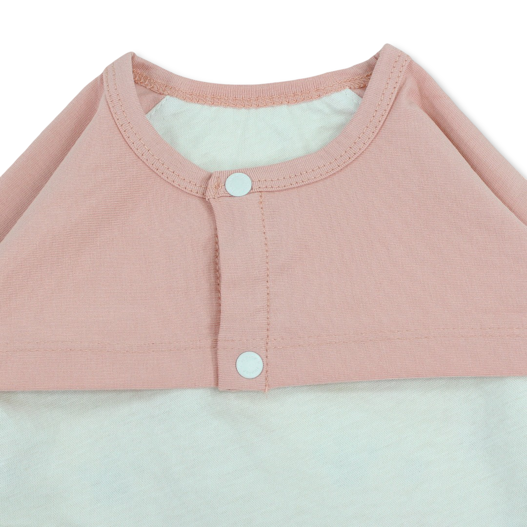 Cotton Long-Sleeved Bib – Pink & Beige with "Nice To Sea You" Print