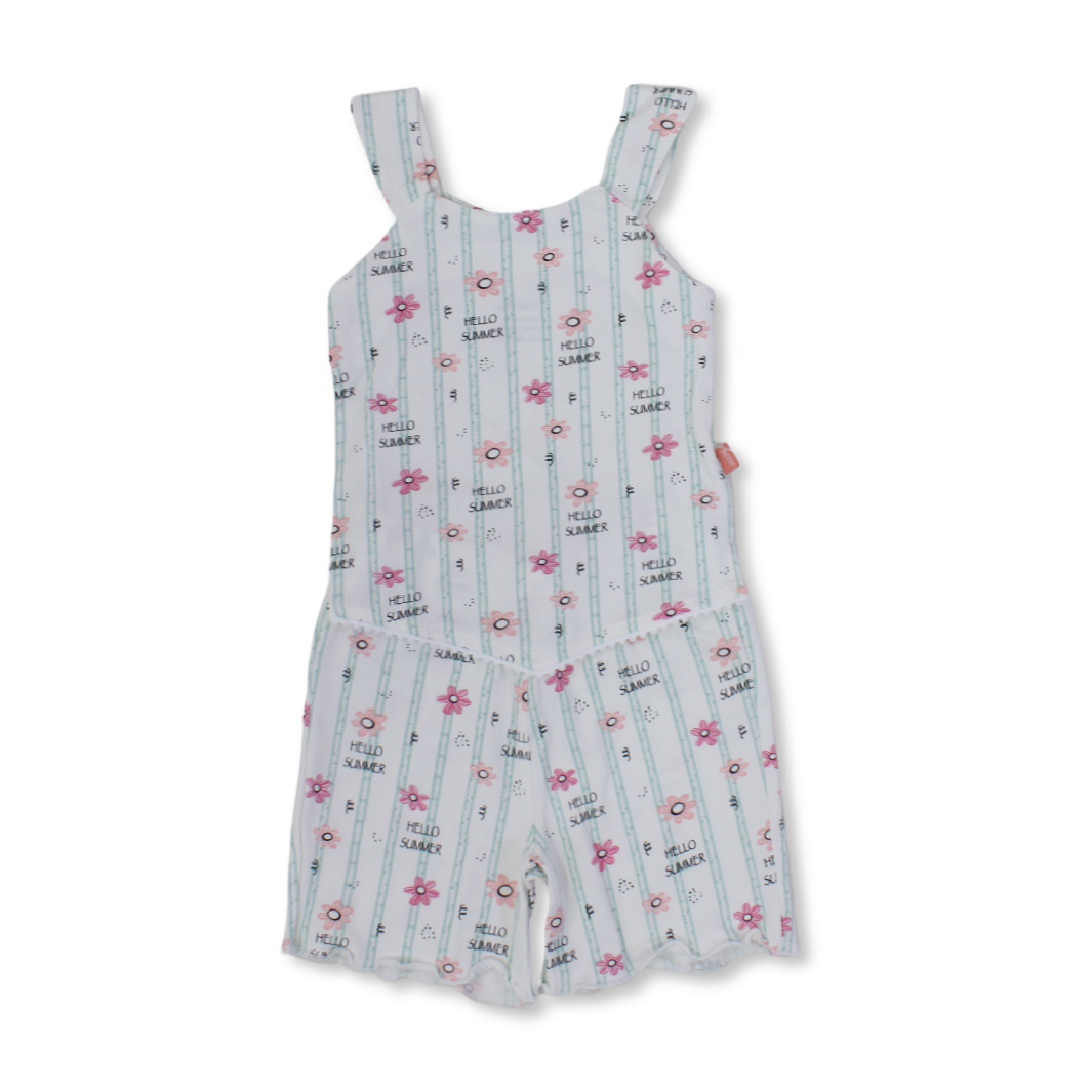 Baby Girls Pajama – Off-White with "Hello Summer" Print