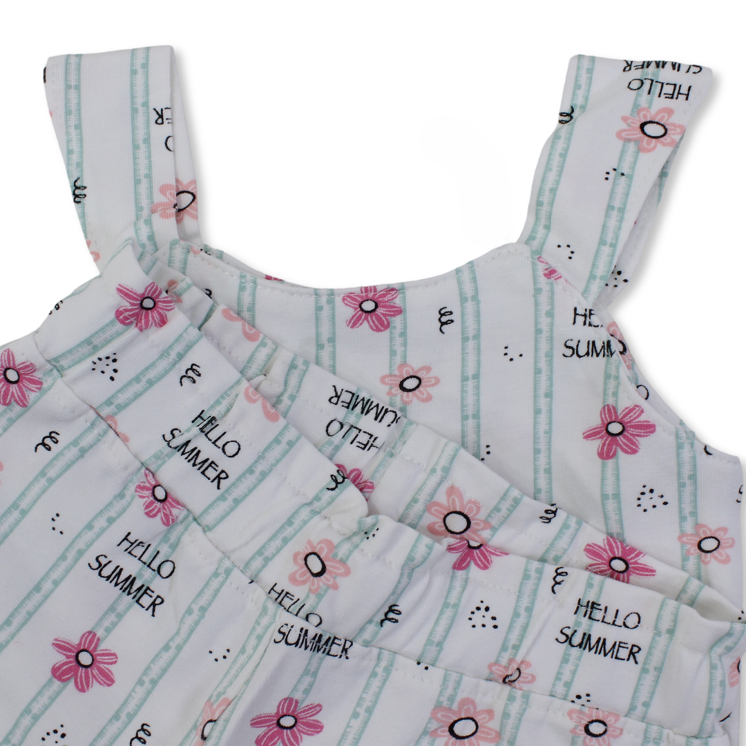 Baby Girls Pajama – Off-White with "Hello Summer" Print
