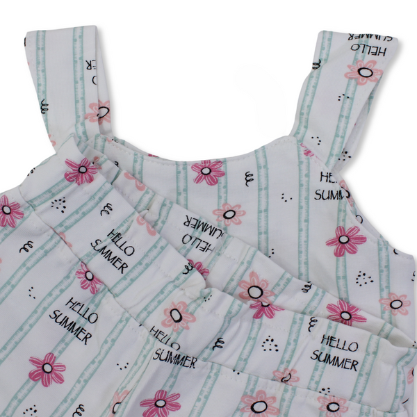 Baby Girls Pajama – Off-White with "Hello Summer" Print