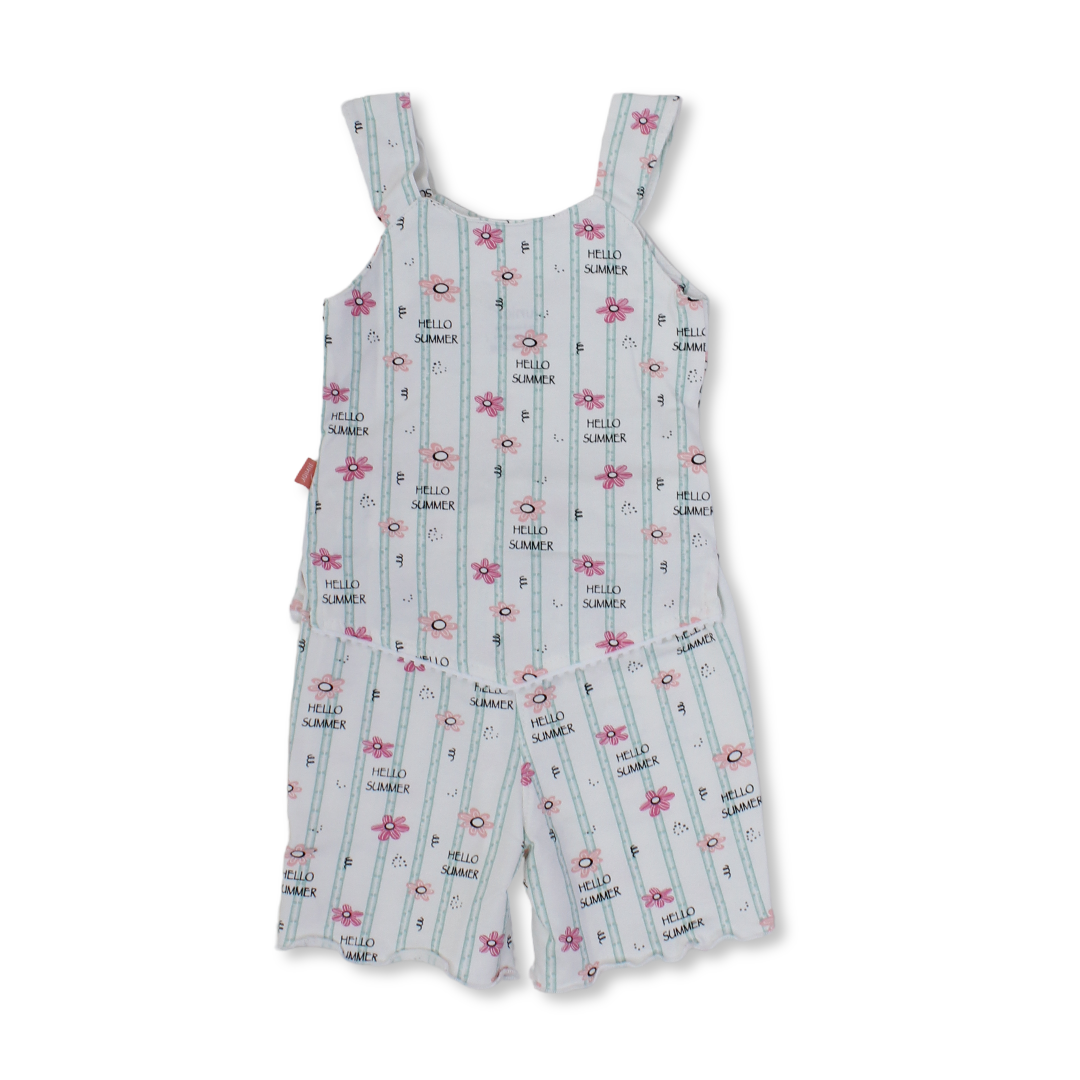 Baby Girls Pajama – Off-White with "Hello Summer" Print
