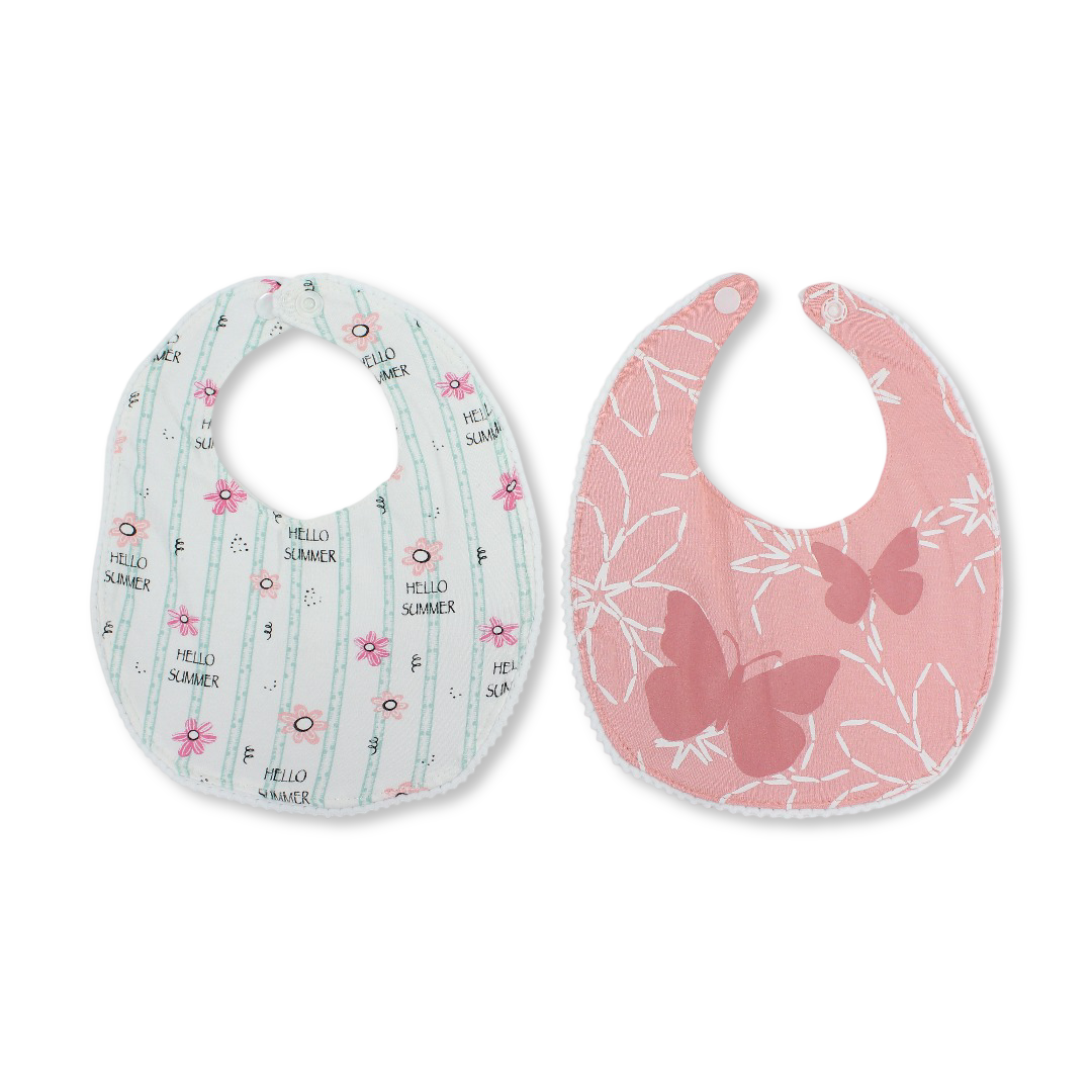 Cotton Bib Pink & Off-White with "Hello Summer" Print – Pack Of 2