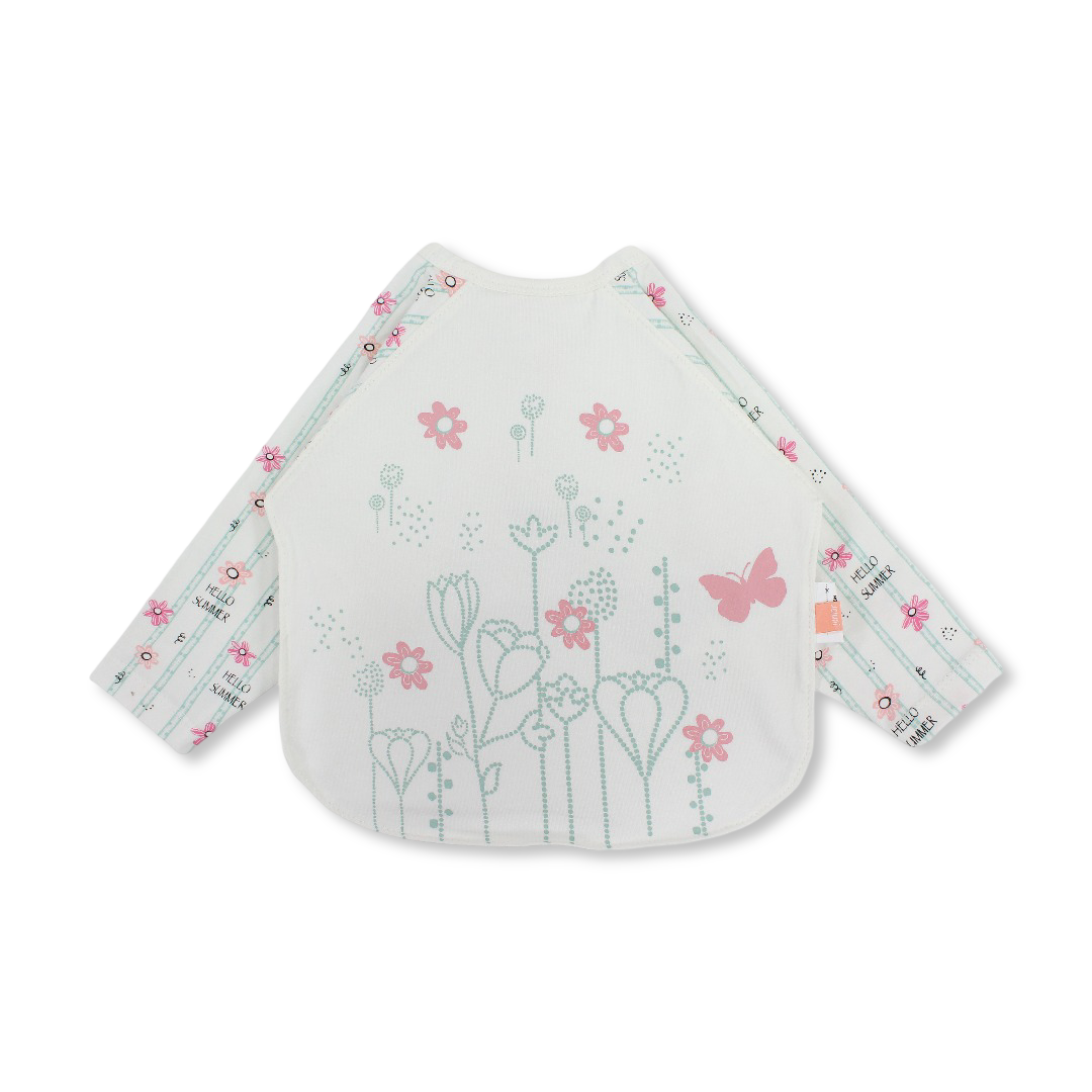 Cotton Long-Sleeved Bib – Off-White with "Hello Summer" Print
