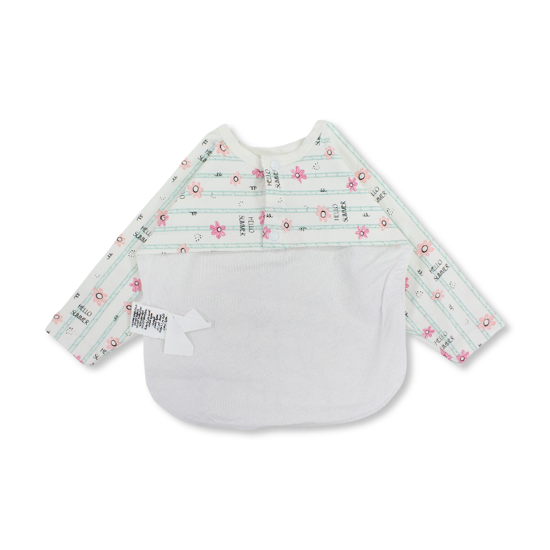 Cotton Long-Sleeved Bib – Off-White with "Hello Summer" Print