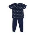 Baby Boys Cotton Pajama – Navy with Sea Waves at Sunset Print