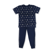 Baby Boys Cotton Pajama – Navy with Sea Waves at Sunset Print