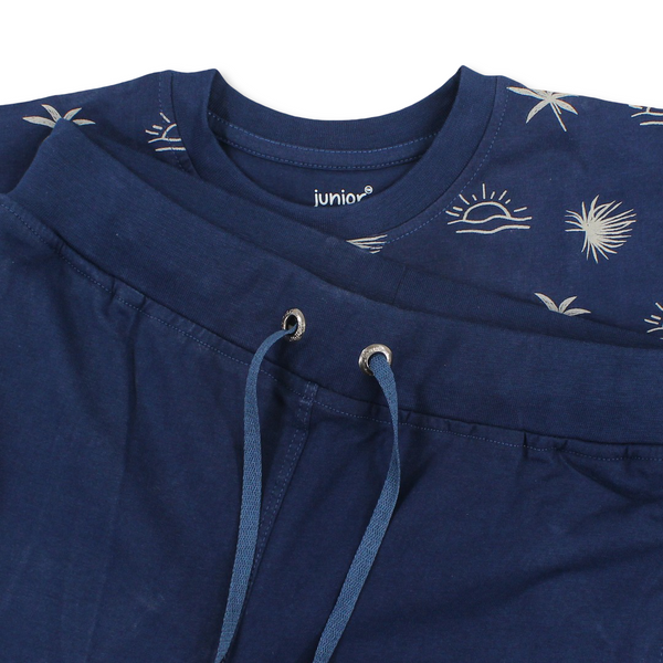Baby Boys Cotton Pajama – Navy with Sea Waves at Sunset Print