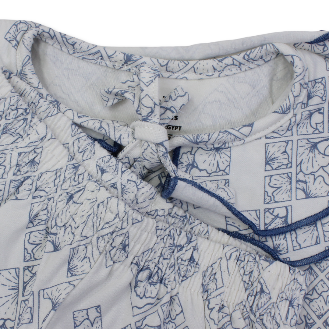 Girls Cotton Pajama – Off-White with Leaves Print
