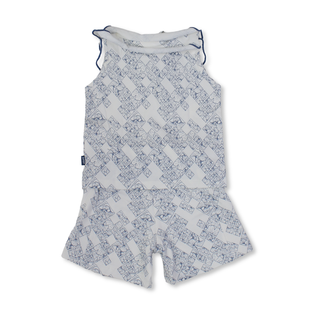 Girls Cotton Pajama – Off-White with Leaves Print