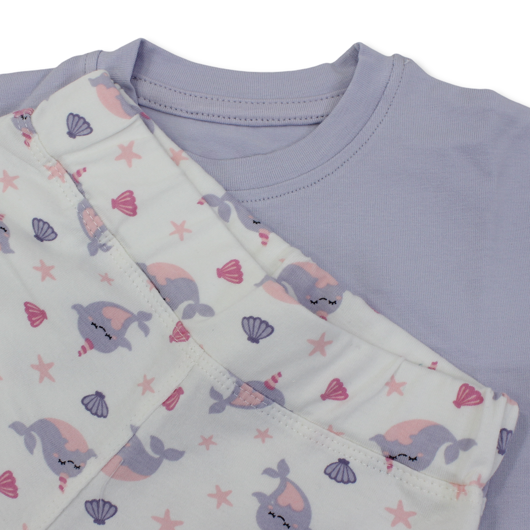 Girls Cotton Pajama – Purple with Whale and Stars Print