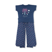 Girls Cotton Pajama – Indigo with Palm Trees & Pineapple Print
