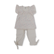 Girls Cotton Pajama – Beige with Flowers Print