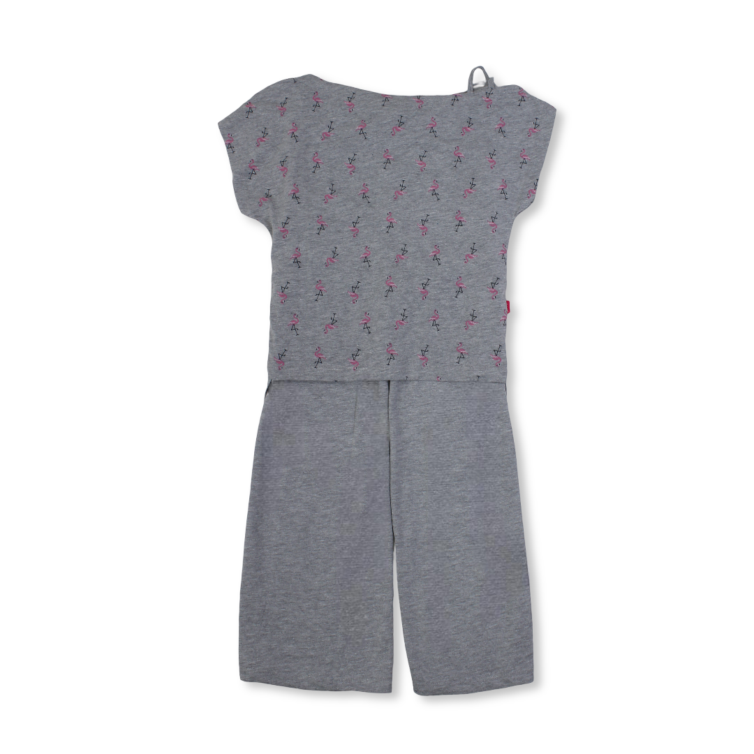 Girls Cotton Pajama – Grey with Swan Print
