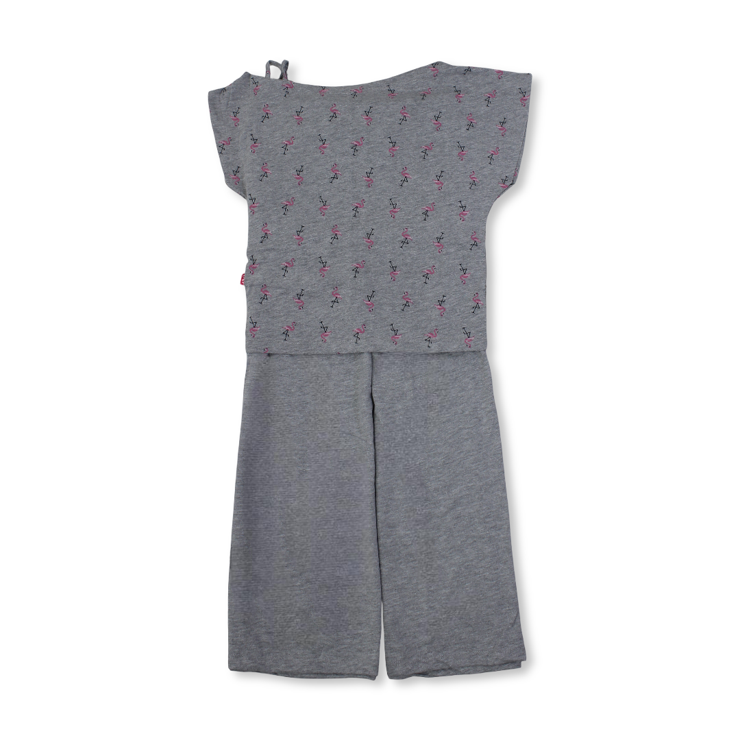 Girls Cotton Pajama – Grey with Swan Print