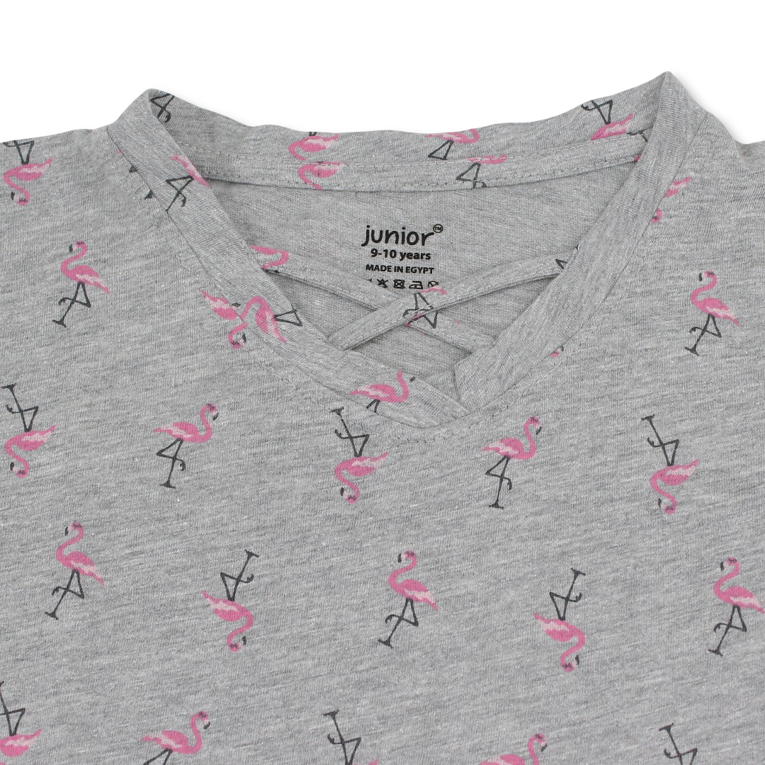 Girls Cotton Sleeveless Dress – Grey with Swan Print