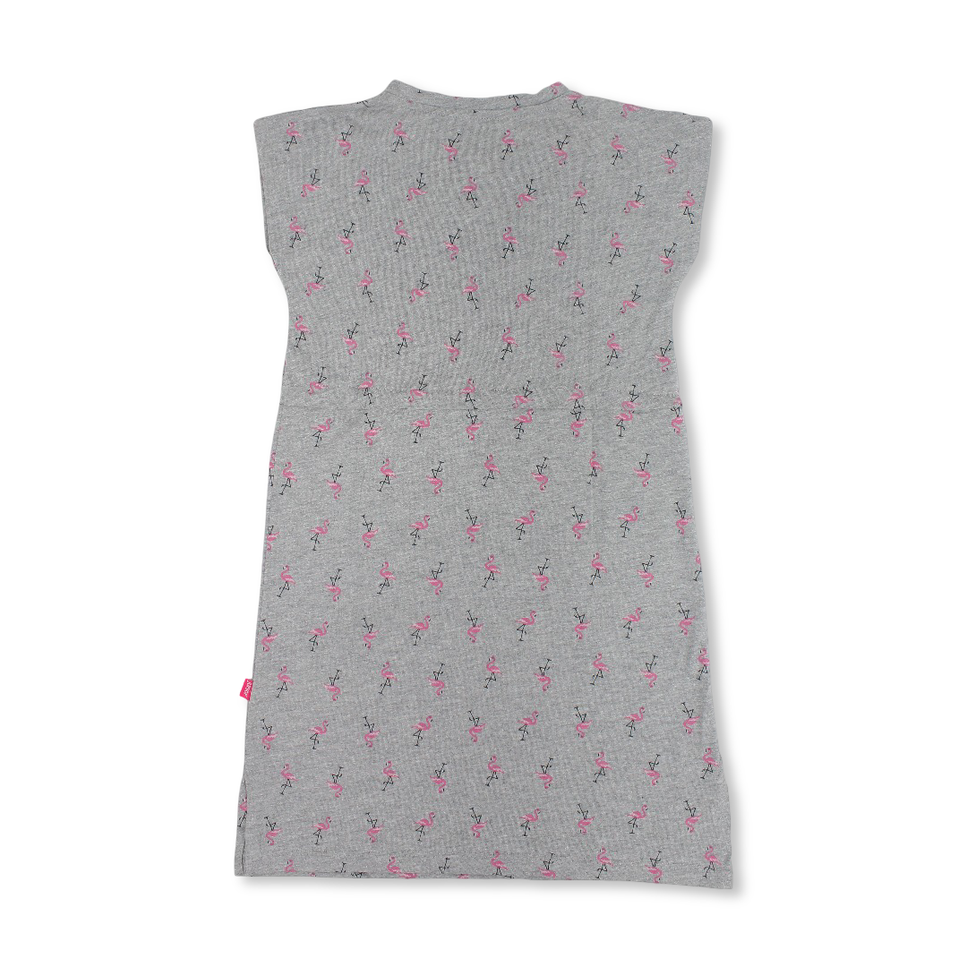 Girls Cotton Sleeveless Dress – Grey with Swan Print