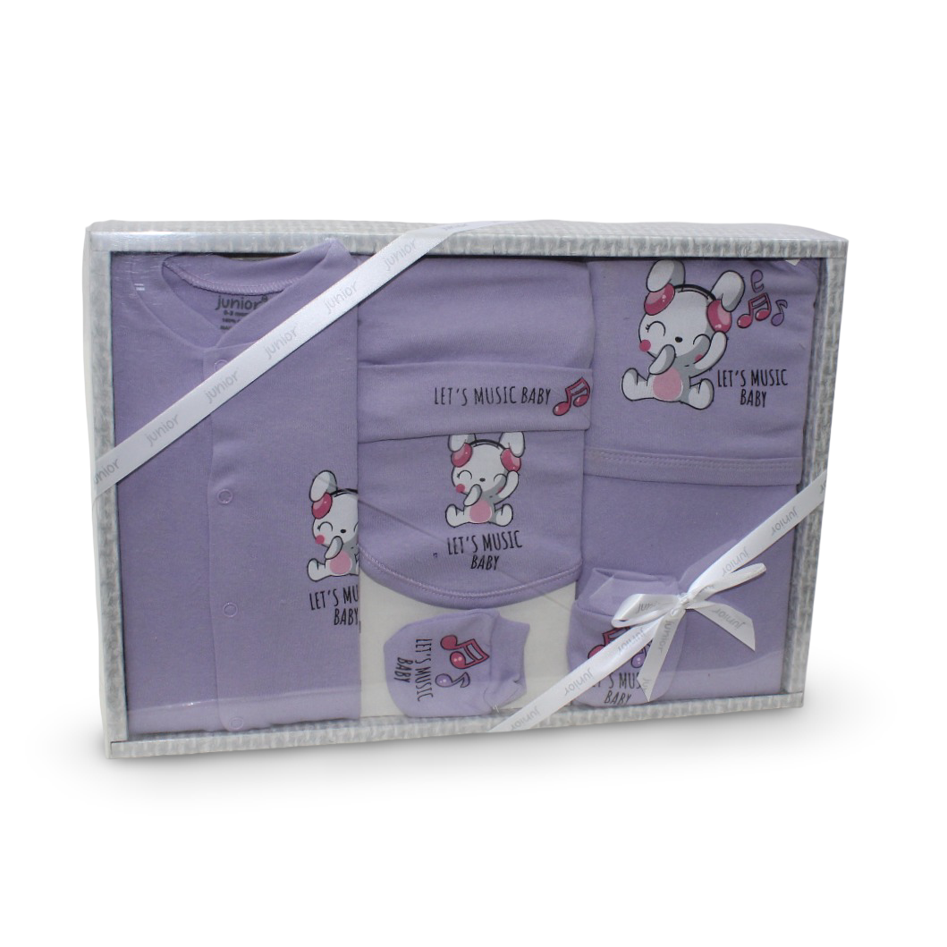 Baby Girls Cotton Gift Clothes Box – Purple with Rabbit Print (0-3m) - Clothing - Junior