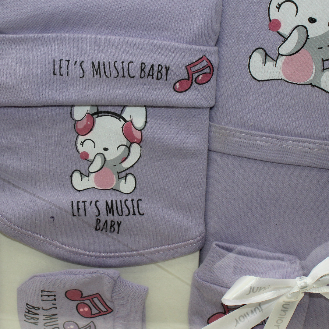 Baby Girls Cotton Gift Clothes Box – Purple with Rabbit Print (0-3m)
