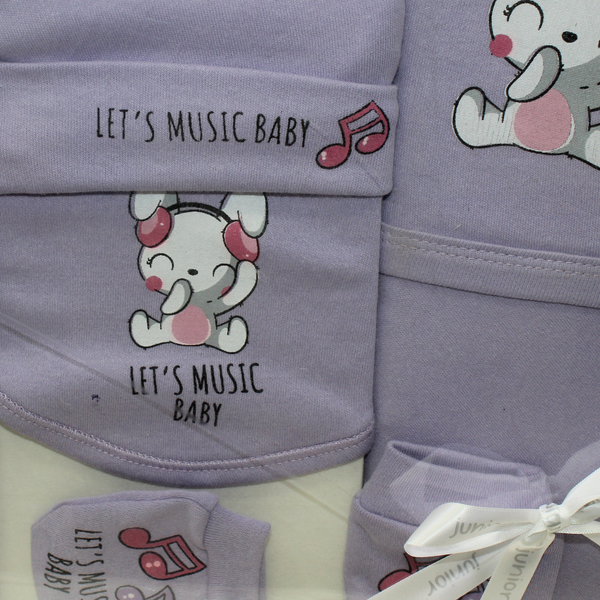 Baby Girls Cotton Gift Clothes Box – Purple with Rabbit Print (0-3m)