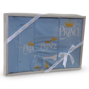 Baby Boys Cotton Gift Clothes Box – 5-Piece Crown Prince Set in Light Blue