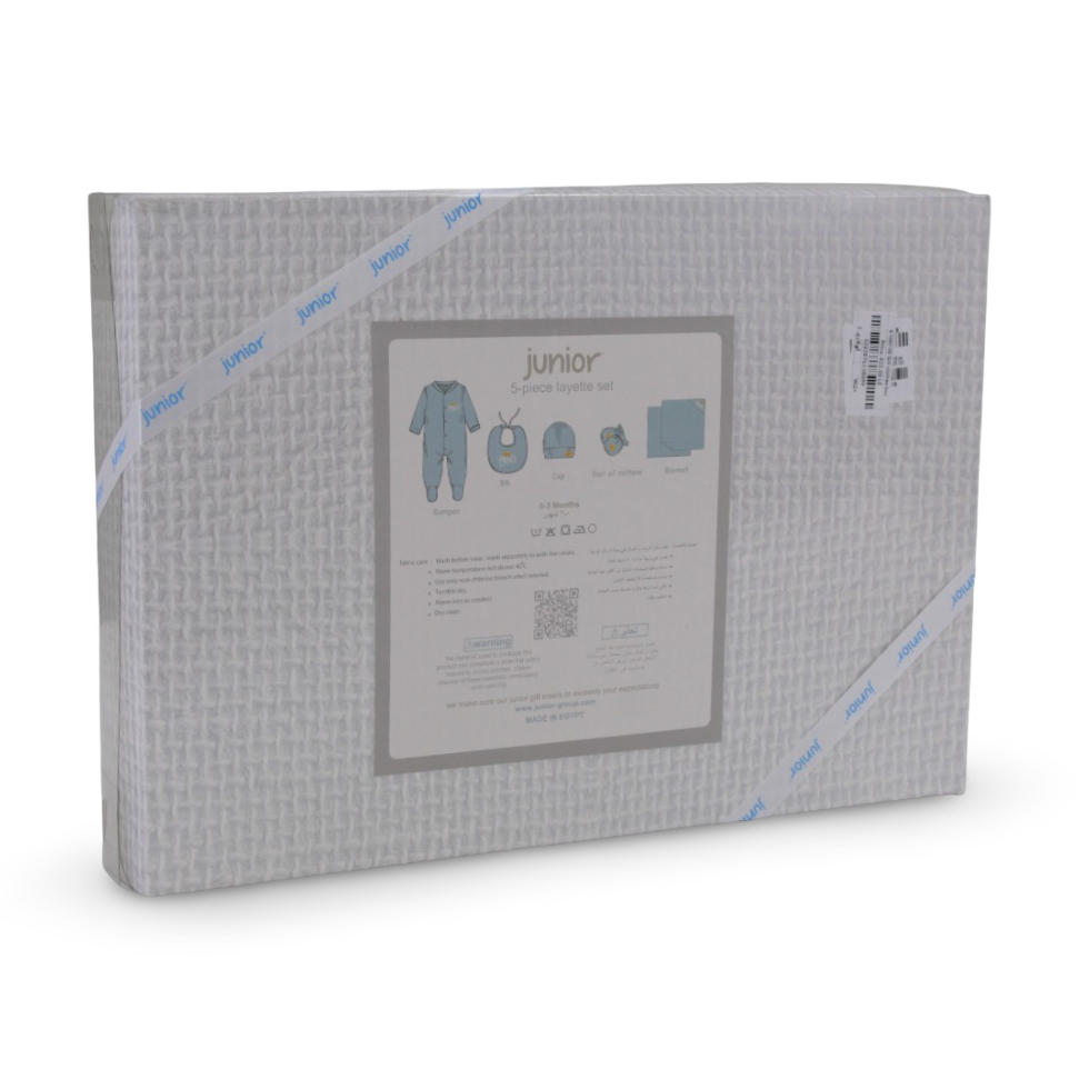 Baby Boys Cotton Gift Clothes Box – 5-Piece Crown Prince Set in Light Blue