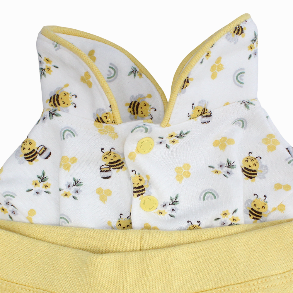 Baby Girls Cotton Pajama Set - White/Yellow with Bee Prints