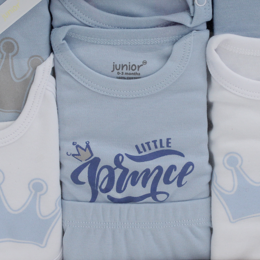 Baby Boys Cotton Gift Clothes Box – Baby Blue with "Little Prince" Print 0-3m (10 Pcs)