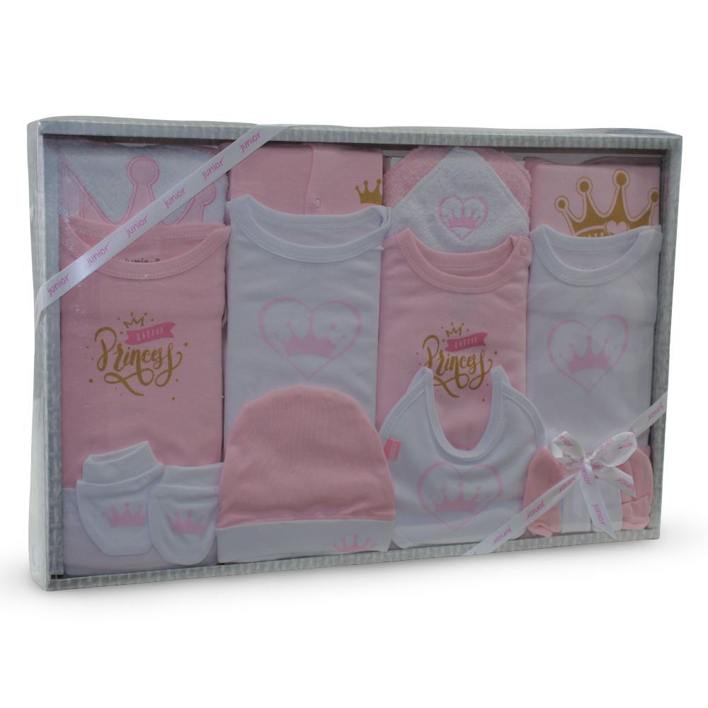 Baby Girls Cotton Gift Clothes Box – Pink with Princess Theme (10-Piece )