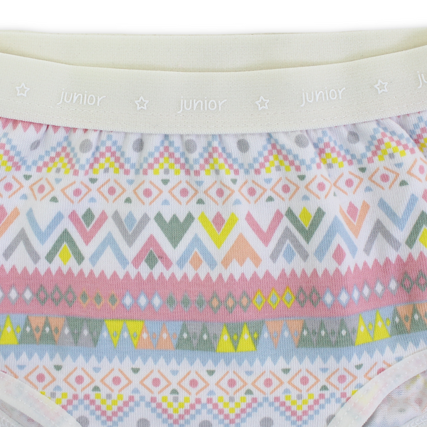 Girls Cotton Pantie – Off-White with Decorative Patterns