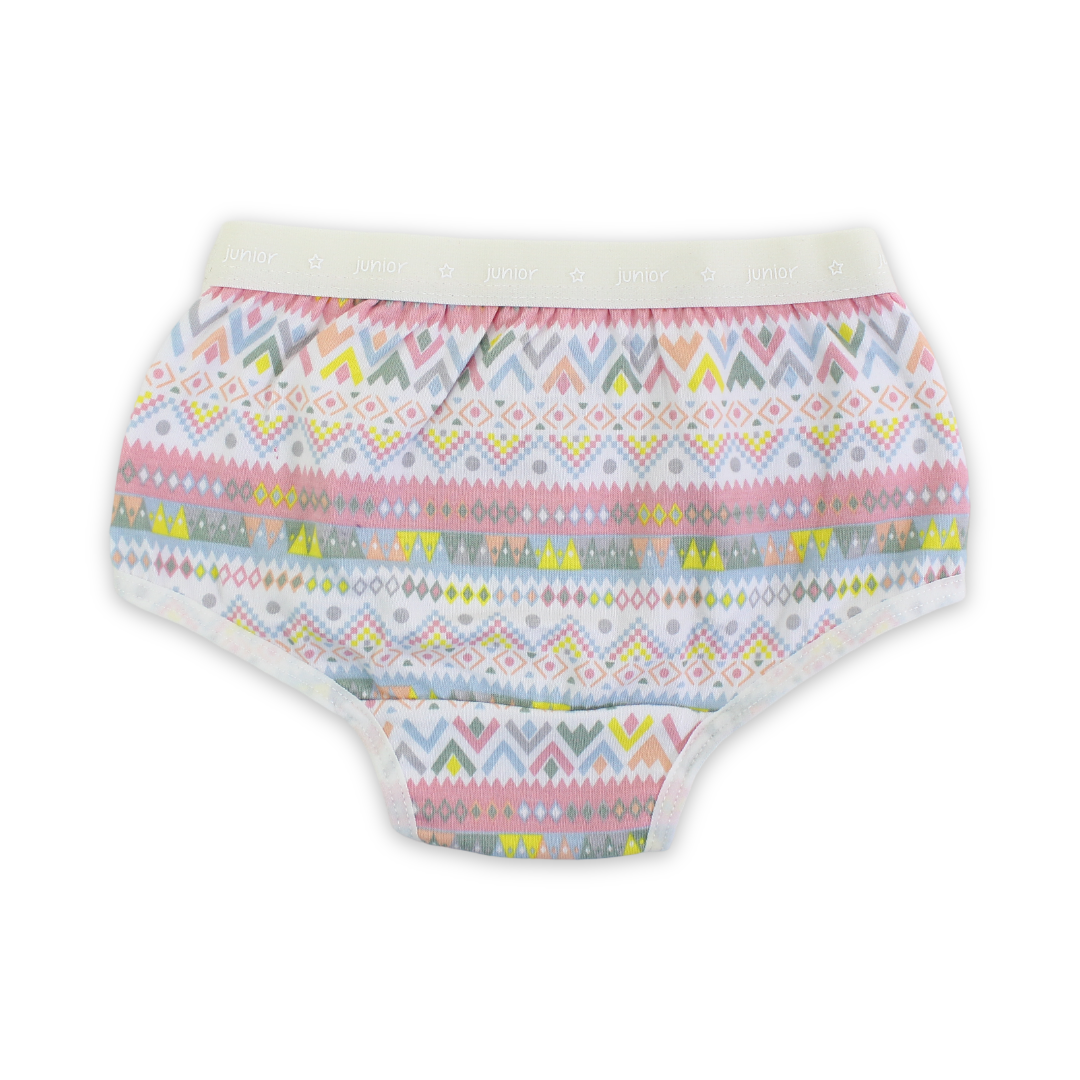 Girls Cotton Pantie – Off-White with Decorative Patterns