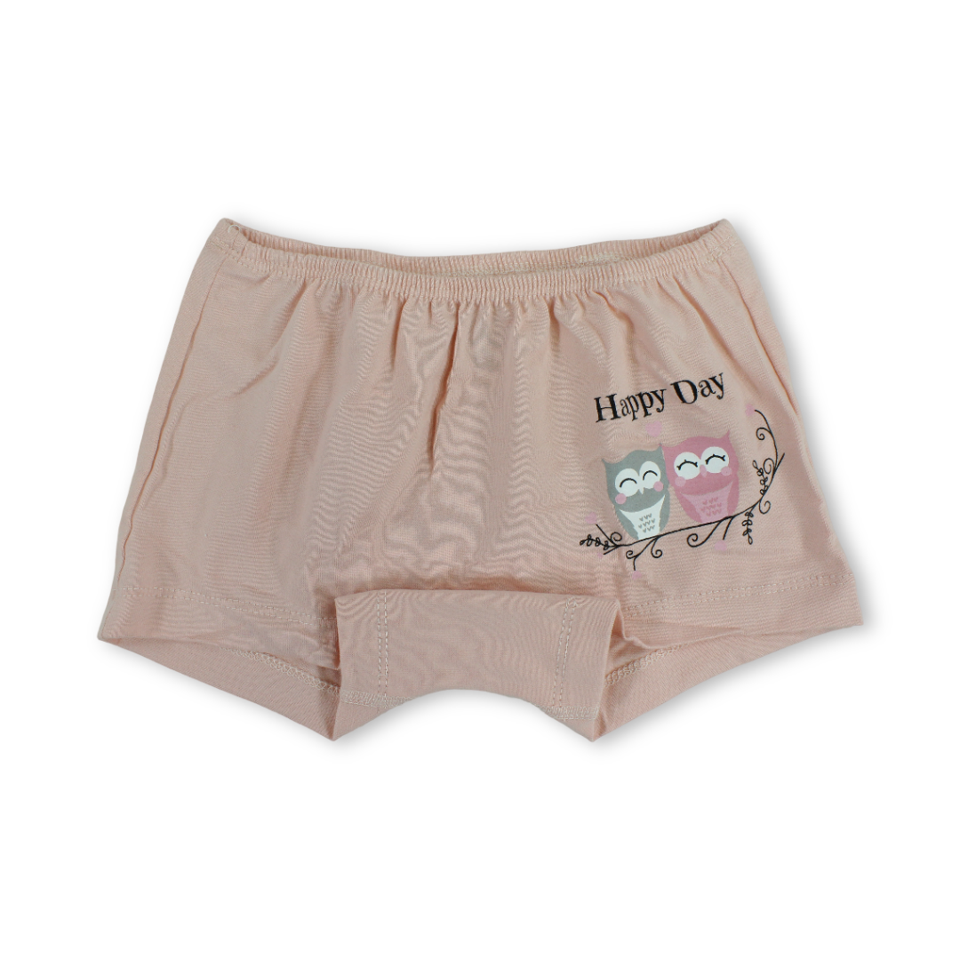 Girls Cotton Pantie – Off-White with "Happy Day" Owl Print