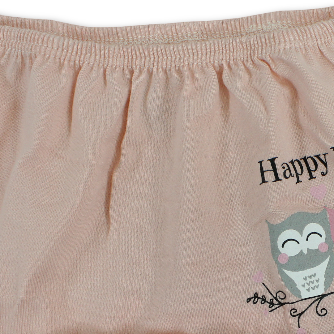 Girls Cotton Pantie – Off-White with "Happy Day" Owl Print