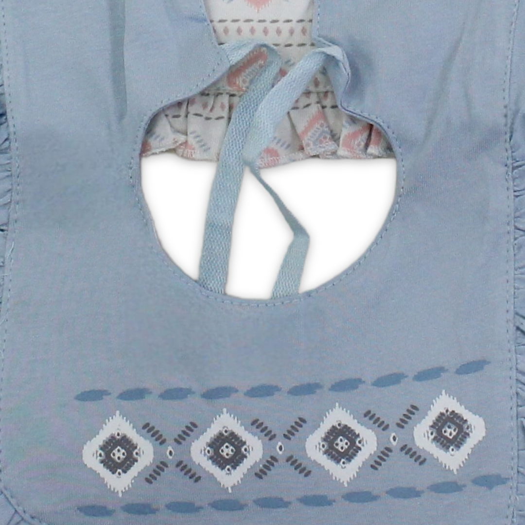 Cotton Baby Bib – Baby Blue & Off-White with Geometric Shapes Print
