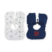 Cotton Baby Bib – Navy & White with "Oui Oui Mon Ami" Print