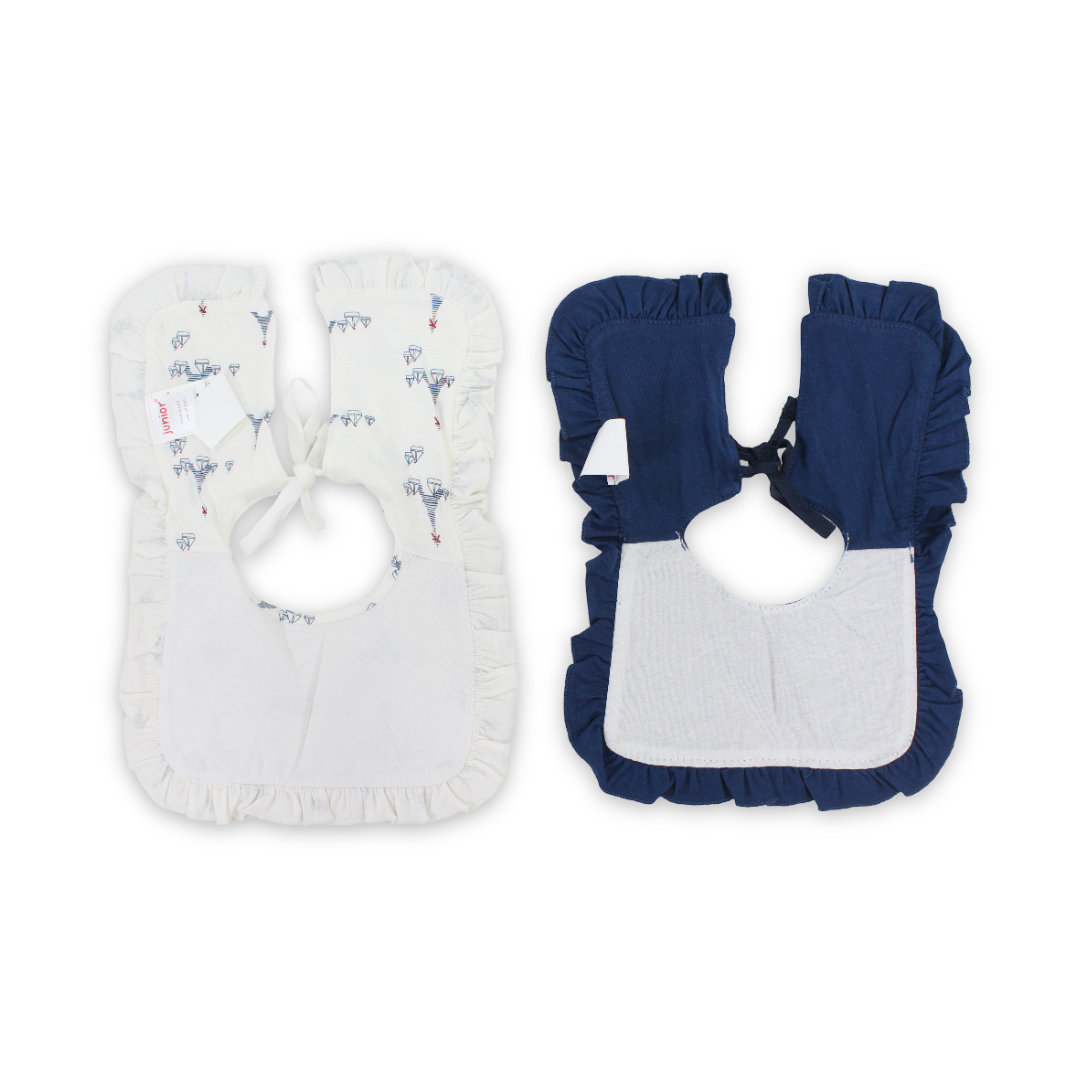Cotton Baby Bib – Navy & White with "Oui Oui Mon Ami" Print