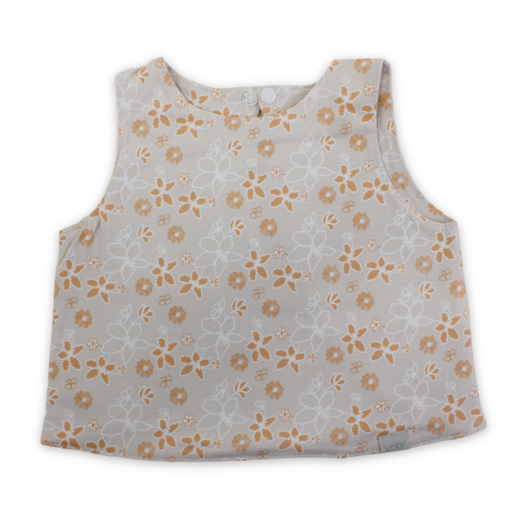 Cotton Baby Bib – Beige with Flowers Print